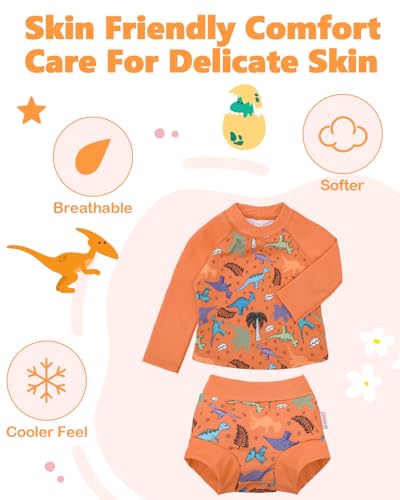 Image of ALVA 2 Pcs Long Sleeve Rash Guard Swim Diaper Sets, Baby Toddler Swimsuit UPF 50+ Sun Protection for Boy and Girl