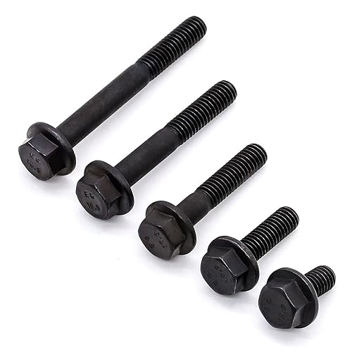 Image of Glvaner M12-1.75 x 50mm (6 pcs) Alloy Steel Flanged Washer Head Hex Bolts, Extra-Large Washer Head, 10.9 Grade Black Oxide Finish GB5789 Full Thread