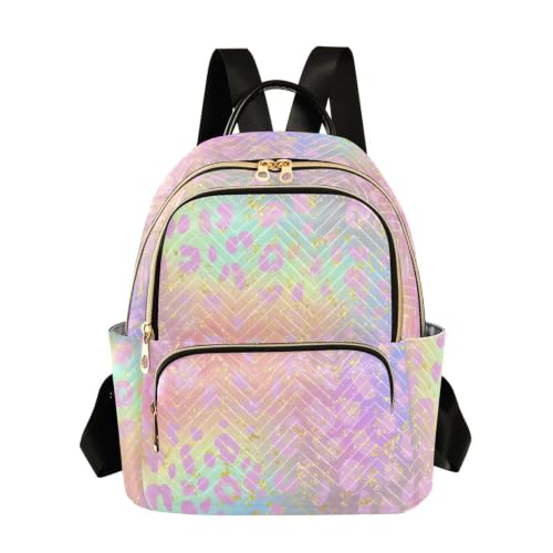 Image of ALAZA Rainbow Leopard Print with Gold Medium Backpack Purse for Women Travel Bag Fashion Daypack Back Pack Shoulder Bag