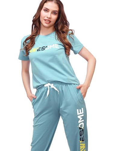 Image of LOTIK Women Jogging Suit Cotton Lycra Solid Top & Payjama Nightsuit & Tracksuit Set