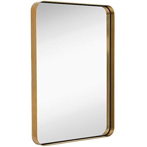 Hamilton Hills 22x30 inch Metal Gold Frame Mirror for Bathroom | Brushed Rectangular Rounded Corner Vanity | 2