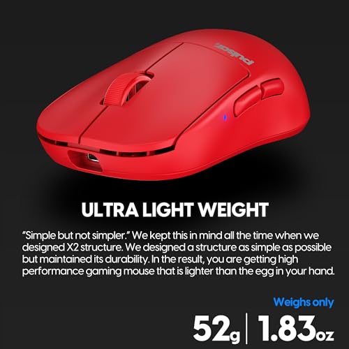 Image of Pulsar Gaming Gears X2H mini Wireless Gaming Mouse, Limited Color Edition, Ultra Lightweight 1.83 oz (52 g), Symmetrical, Optical Switch, 26000 DPI, PAW3395 Sensor (Mini, Wireless, Red)