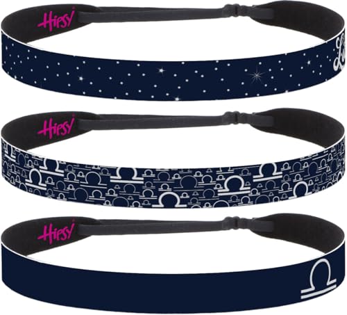Hipsy 3-pack Adjustable Non Slip Zodiac Sign Headband 7/8" Astrology Hair Bands for Women Girls & Nurses (Libra Symbol Dark Navy 3pk)