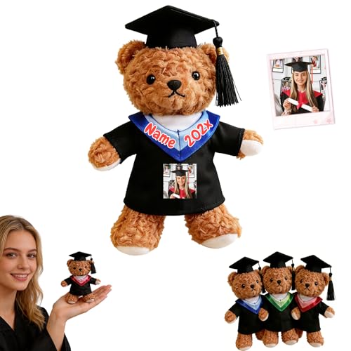 FAHOXUMR Oso de Peluche Pequeño Graduado Personalizable con Texto Foto 12cm, Small Graduation Bear Detalle Personalizado para Graduación Regalo para la Familia Amigos Fin de Curso