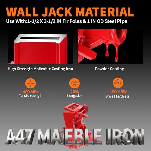 Heavy-Duty Wall Jack, Malleable Cast Iron Wall Jacks for Lifting Wall Beams in Log Home Building, 1000 lbs Lifting Capacity, Wall Jack Use with 1-1/2 X 3-1/2 in Fir Poles or 1 in OD Steel Pipe（Red） - Thumbnail 4