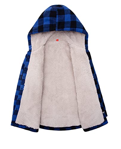 Image of ZENTHACE Boys Sherpa Fleece Lined Flannel Plaid Button Down Shirt Jacket,Hooded Flannel Shirt with Hand Pockets