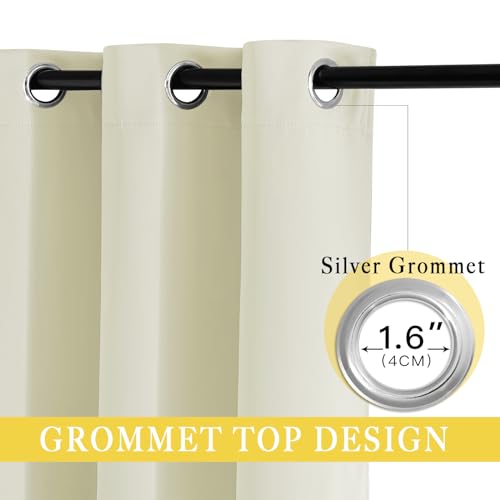 NICETOWN Room Darkening Beige Curtain 63 inches Long, Grommet Thermal Curtains Blackout Window Treatment Sound Reducing for Bedroom/Home Office, 1 Panel, W46 X L63