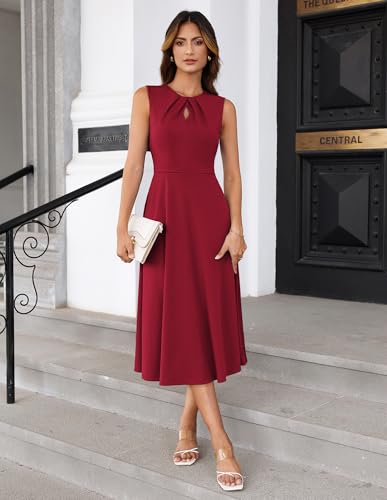 Image of GRACE KARIN Women 2026 Work Dress Sleeveless Tie Waist Elegant Party Cocktail A Line Flowy Midi Dresses with Pockets