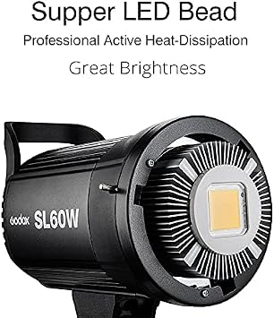 Godox SL-60W 60W CRI95+ Qa>90 5600300K Bowens Mount Led Continuous Video Light, Brightness Adjustment, 433MHz Grouping System, for Video Recording,Wedding, Outdoor Shooting