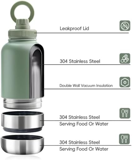 Miniatura 2 de OSC Hydration Companion Botella de agua aislada para perros con cuencos de viaje desmontables para mascotas y seres humanos, botella de agua de 32