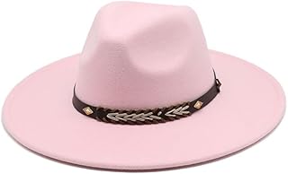 Jiaxu Sombreros Sombrero de Copa de ala Grande de 9 cm, 22 Colores Opcionales, Sombrero de Jazz de Lana for Primavera y otoño, Sombrero Protector Solar(Rosado)