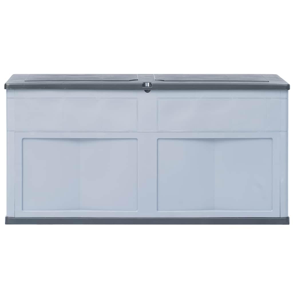 Générique Aufbewahrungsbox für den Garten, 320 Liter, grau schwarz, robuste Kunststoffbox für Kissen, Decken und Werkzeug, Innen- und Außenbereich, zeitloses Holzdesign