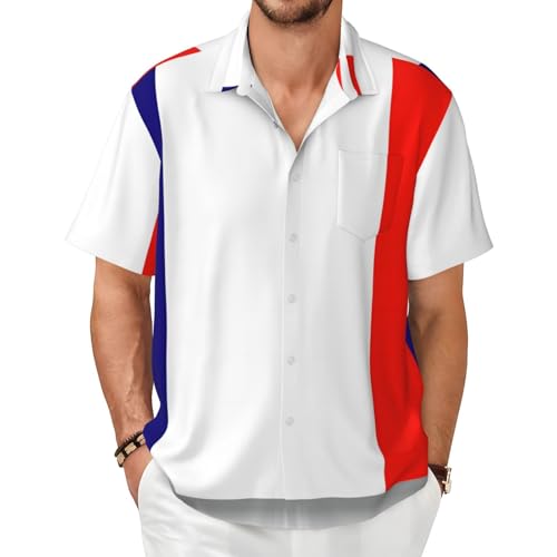 Chemise été homme anti-transpiration confortable manches courtes bleu blanc rouge