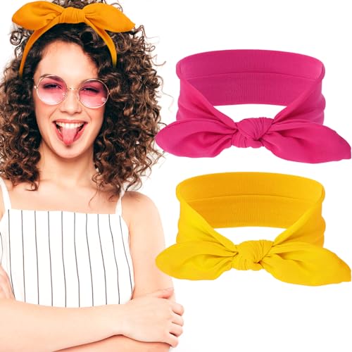 Qianyu 586630_1_NJWL0Z3G 2 Pack Bow Headbands For Women Girls Non Slip Fashion Twist Knotted Hair Band Cute Solid Color Rabbit Ears Hair Accessories Running Sport Workout Elastic Vintage Thin Hair Wraps cover