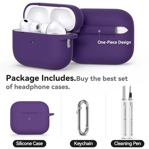 Image of Ljusmicker for AirPods Pro 3 Case 2025 with Cleaner Kit,Dark Purple | Soft Silicone Protective Cover for Apple AirPod Pro 3rd Generation Case with Keychain for Women Men,Shockproof