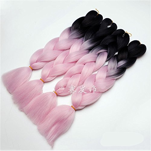 Chiguo Braids Extensions Kunsthaar Perücken African Groß Braid 1 Stück passend für Feier, Karneval, Cosplay, Halloween, Konzerte or täglicher Gebrauch geliefert Perücken (Schwarz Rosa)