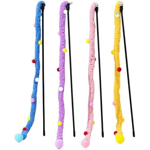IUHKBH Cat Toys, 4 PCS Plush Teaser Wands with Colorful Balls, Interactive Cat Toys for All Breed Sizes Cover