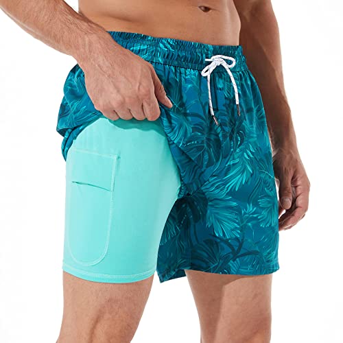 Image of BRISIRA Mens Swim Trunks Swim Shorts Quick Dry 5 inch Inseam Beach Shorts with Compression Liner and Zipper Pocket