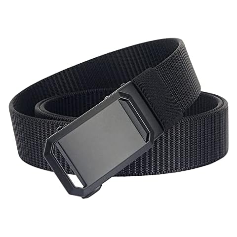 QAZSE 1.34" Wide Men's Nylon Ratchet Belt with Automatic Buckle Outdoor Casual Webbing Golf Belts for Men Black 49" Long Cover