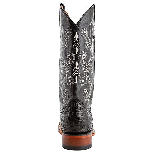Image of Ferrini Italia Mens Stampede Crocodile Square Toe Pull On Casual Boots Mid Calf - Black