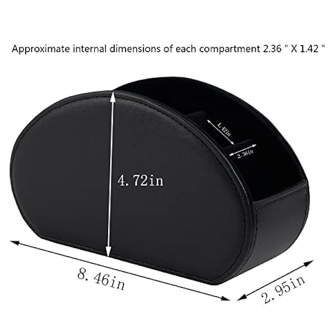 Leather Remote Control Holder with 5 Compartments TV Remote Caddy Storage Box/Tray,Desktop Organizer Store Controller,Glasses,Brush,Media Player,Pen,Space Saver for Bedside Table/Office Desk(Black)