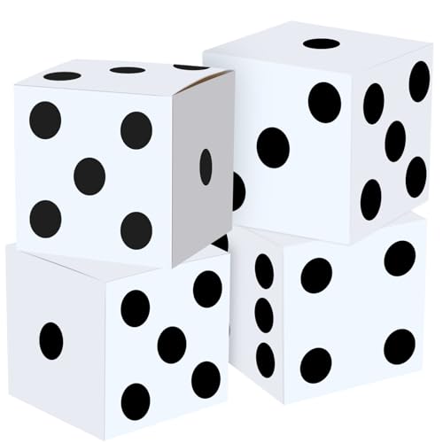 4PCS Large Casino Dice Boxes 11 Inch Casino Theme Party Decoration Jumbo Giant Dice Favor Boxes Bulk for Board Game Night Table Centerpiece Las Vegas Graduation Prom Birthday Party Supply, White