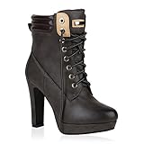  Damen Schuhe Plateau Boots Stiefeletten High Heels Leicht Gefüttert 148473 Grau Carlton 37 Flandell