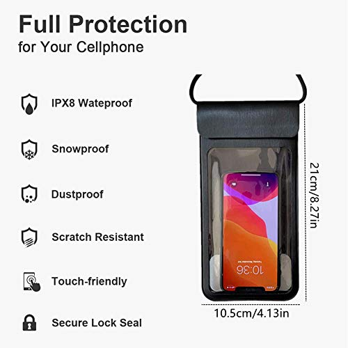Huiduoduo 2pack Waterproof Phone Case Universal Waterproof Pouch Dry Bag for iPhone SE(2020)/12/11/11Pro/XR/XS/X/8Plus/7Plus/8/7/6s/6, Samsung Galaxy S20/S20/Ultra/S20 Plus/S10/S9/S9+ Massachusetts 