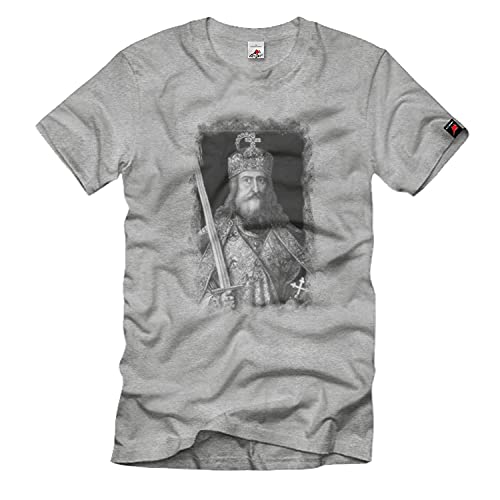 T-shirt Charlemagne Karl der Grande gris taille S en coton confortable