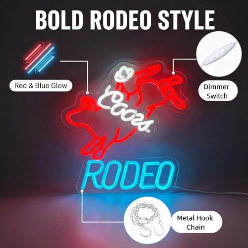 Image of Crs RODEO LED Neon Lights for Wall Decor Signs, Western Decor Cowboy Dimmable Western Rodeo Neon Light Signs for Wall Decor Cowboy Neon Sign for Man Cave Home Bar Beer