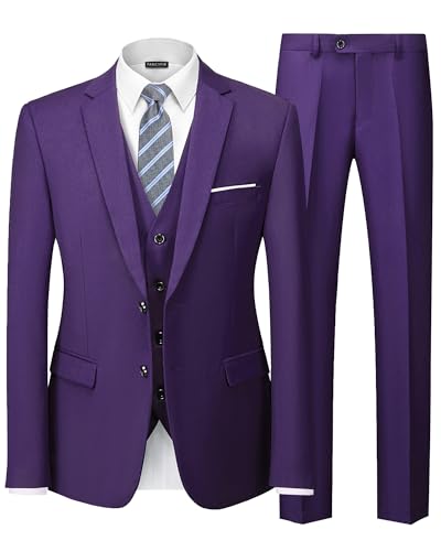 Men's Slim Fit 2 Buttons 3-Piece Suit Set, Solid Blazer Dress Business Wedding Party Homecoming Jacket Vest Pants
