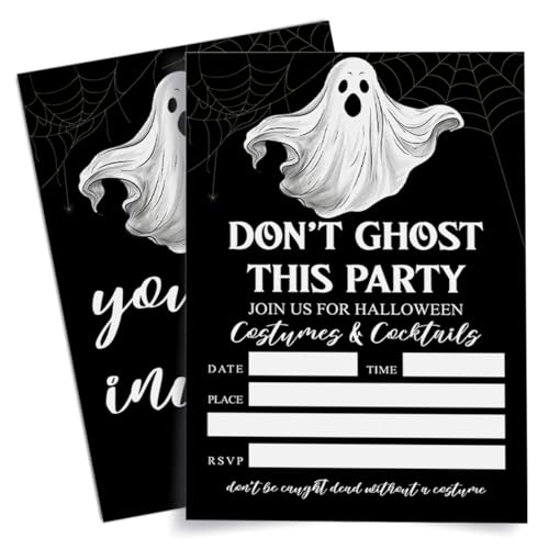 Weifuju Halloween Costume Birthday Party Invitations for Adults Halloween Birthday Invitations Spooky Ghost Invite Cards 20 Invites with Envelopes (4x6)