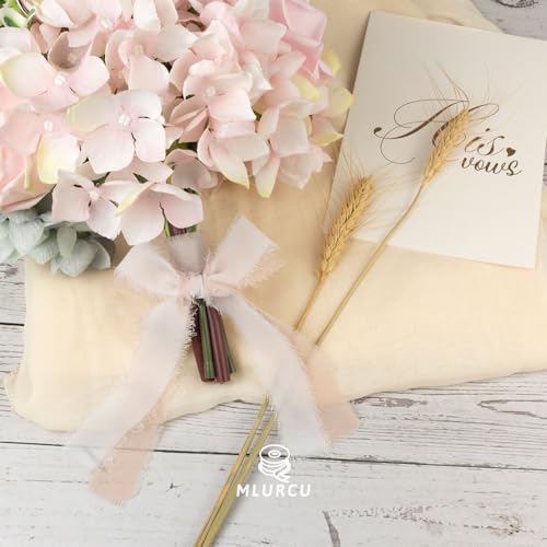 Handmade Fringe Chiffon Silk Ribbon 1 Inch x 3Yd Peach/Blush/Pink Soft Colorful Frayed Chiffon Ribbon for Wedding Invitation Flower Bouquets Gift Wrapping Bridal Shower