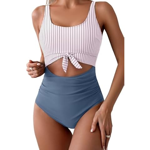 Eomenie Women's One Piece Swimsuit Tummy Control Slimming Bathing Suit Cutout Tie Knot Swimwear Cover