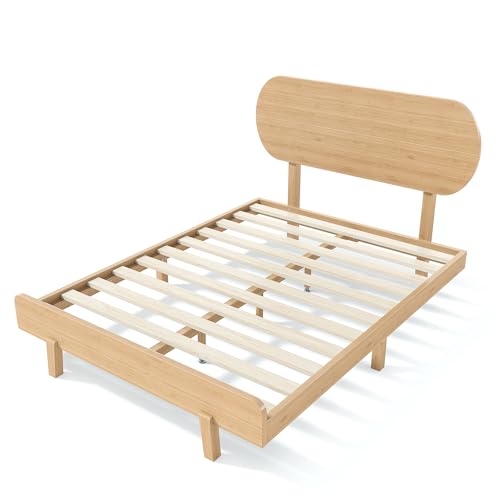 Image of Bellemave Full Size Bamboo Bed Frame with Headboard,Bamboo Platform Bed Frame Full Size with Rounded Headboard and Wood Slats,Easy Assembly,Natural