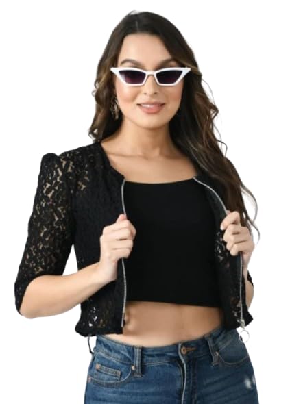 rayware Women's Stylish Net Shrug in Zip Details Jackets-picture-12