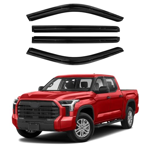 Image of Canvcle Tundra Rain Guards - Window Visors for Toyota Tundra CrewMax Cab 2022-2025 2026, Outside-Mount Tape-On Side Window Wind Deflectors for Tundra Accessories, Vent Visors Shades Rainproof 4PCS