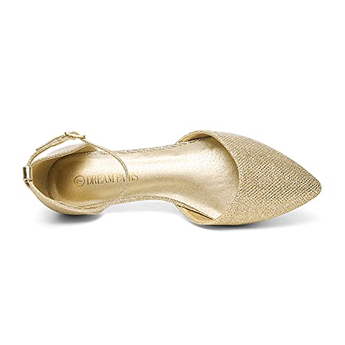 DREAM PAIRS Flapointed Women's Casual D'Orsay Pointed Plain Ballet Comfort Soft Slip On Flats Shoes,Size 9,Gold/Glitter,Flapointed