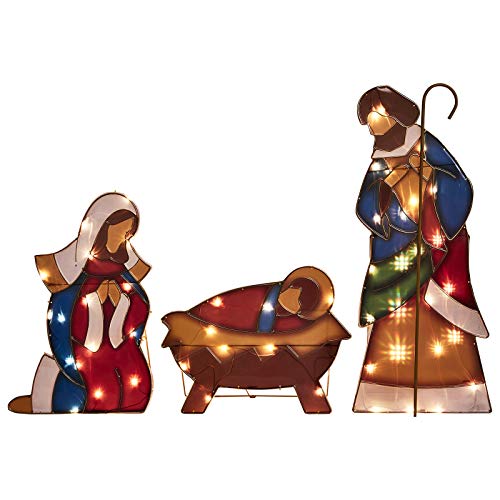 Christmas Nativity Set, 34.3" Christmas Holy Family Nativity Scene with Plug, Lighted Nativity Scene with Clear Mini Lights, Christmas Indoor/Outdoor Nativity Set (Baby Jesus, Mary and Joseph)