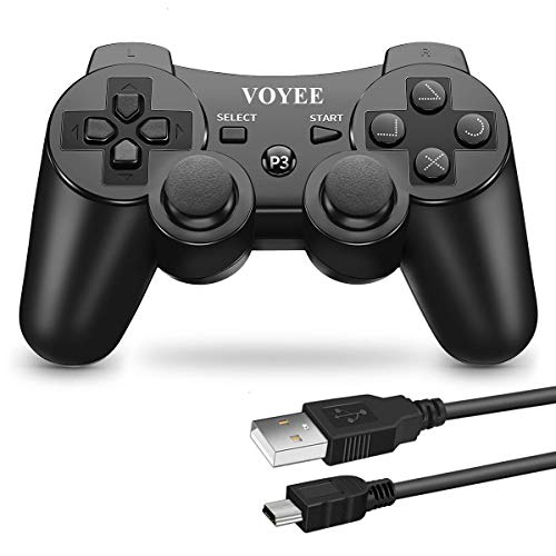 VOYEE PS3 Controller Wireless Remote with Upgraded Joystick for Sony Playstation 3 (Black) (Renewed)