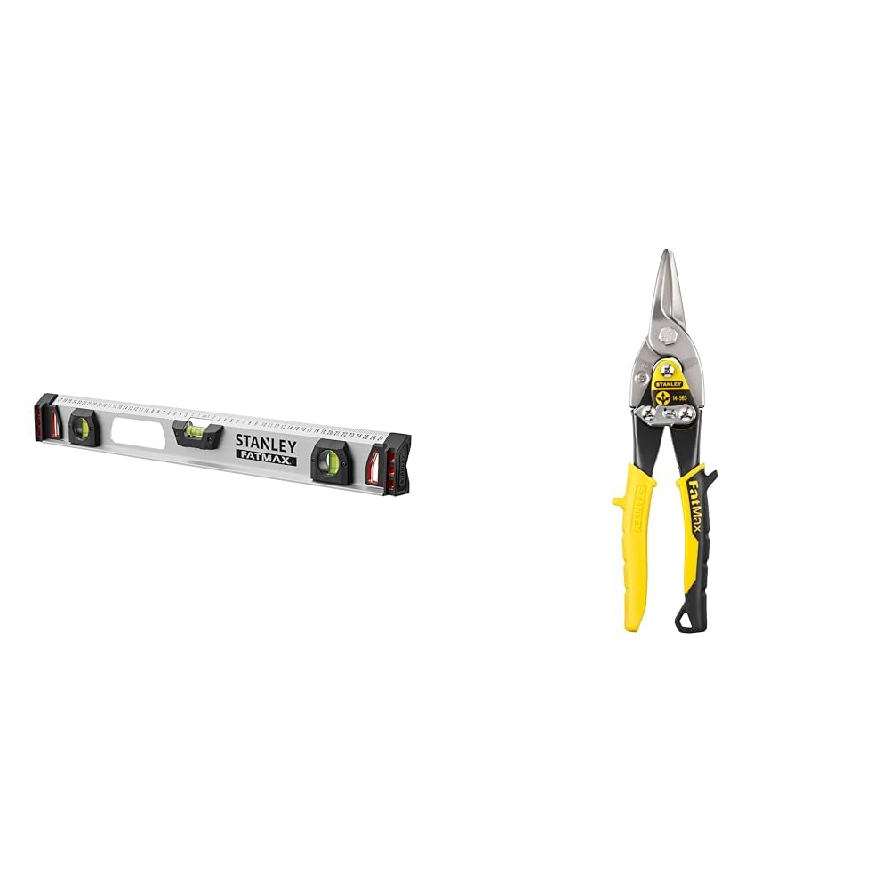 Stanley 1-43-554 - Fatmax Level with Magnetic Base 60cm & FATMAX 2-14-563- Straight Cutting Scissors, Cutting Capacity 1.2mm