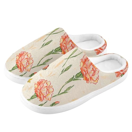 JUNZAN Unique Carnation Neutral Mens Cotton Slipper Wide Memory Foam Bedroom Shoes for Bedroom Christmas Presents 6-74