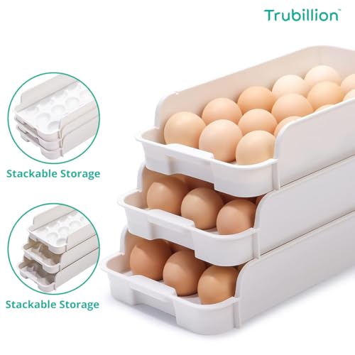 Image of EggDeck Stackable Egg Tray Set of 3,45 Egg Storage,15 Slots Per Tray,Space-Saving Organizer for Fridge,White Matte Finish,Tabletop & Cabinet,BPA-Free,Durable,Detachable,Freezer Safe (White)