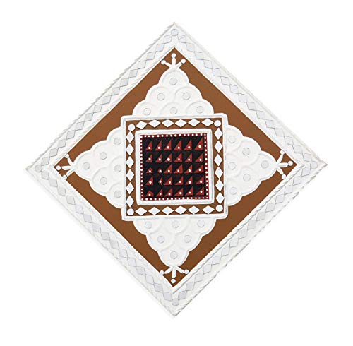 Image of Ethnics of Kutch Traditional Kutch Handicraft Mud-Mirrorwork Lippan Kam Wall Art (Water and Break Resistant) - Square (12 inch x 12 inch) - (White - LKT-0209)
