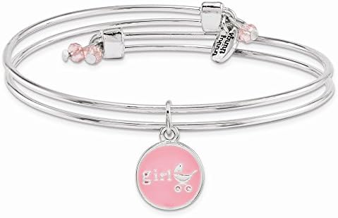 Trinky Things Silver-Tone Pink Enamel Baby Girl Stroller Bangle Bracelet with Crystals