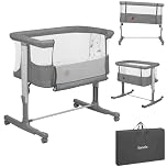 lionelo Aurora 3 en 1 Lit bébé jusqu'à 9 kg Cododo, Berceau Réglage de la Hauteur et de l’Inclinaison du Matelas 4 roulettes avec Freins Matelas Ergonomique Sac (Grey)