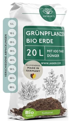 Bio Grünpflanzenerde 20 L - Zimmerpflanzen Erde aus 100% nachwachsenden Rohstoffen - Erde für Zimmerpflanzen mit Dünger - Zimmerpflanzenerde - Blumenerde - Pflanzenerde Zimmerpflanzen