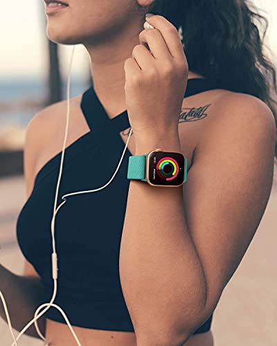 Image of AMANECER Stretchy Nylon Bands Compatible with Apple Watch Ultra 3 /2 /1 SE 11 /10 /9 /8 /7 /6 /5 /4, Adjustable Braided Elastic Sport Loop Rugged Straps for iWatch Women Men (Turquoise Teal, 44 /45 /46 /49MM)