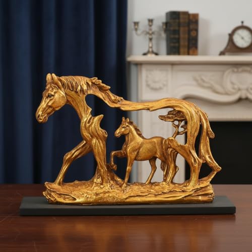 Lamcy Plaza Resin Golden Running Horse Statue Showpiece - 8.5 Inch | Home Decor Items for Hall Showcase, Living Room & Bedroom | Resin Home Decor Showpiece for Gift Purpose