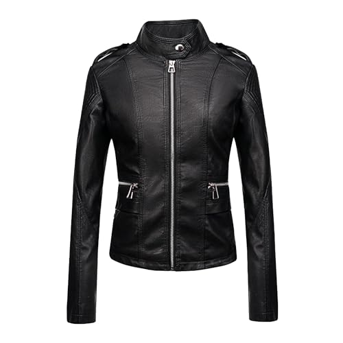 Manteau en similicuir vintage femme zippé décontracté taille L